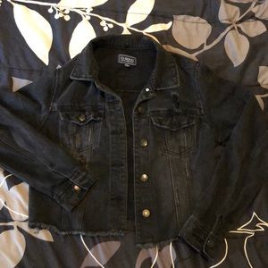 Distressed black denim jacket